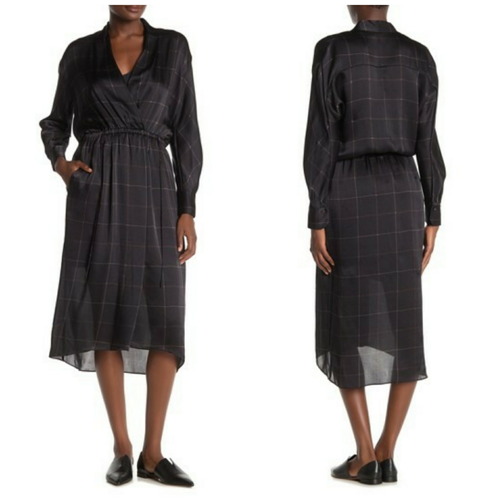 Vince Grid Print 100% Silk Dress